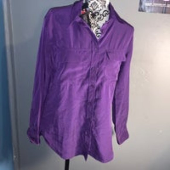 Womens purple button down blouse - Picture 3 of 5